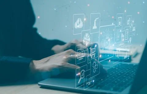 Concept of data digital transformation change management, internet of thing. Stock Photos