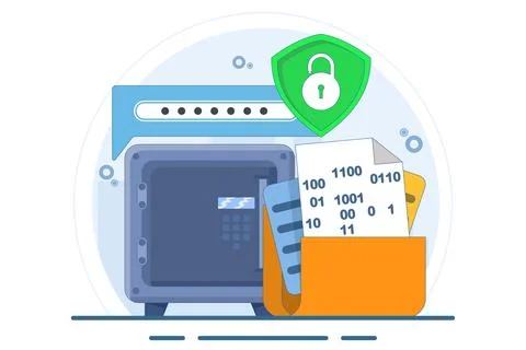 Concept of data encryption vault with password Illustrazione stock