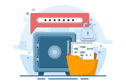 Concept of data encryption vault with password Illustrazione stock