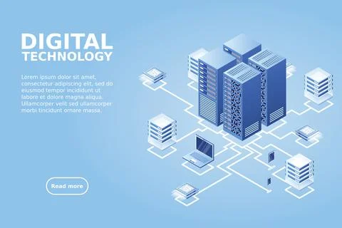 Concept of data network management .Vector isometric map with business networ Stock Illustration