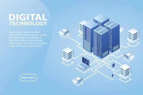 Concept of data network management .Vector isometric map with business networ Stock Illustration