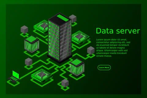 Concept of data network management .Vector isometric map with business networ Stock Illustration