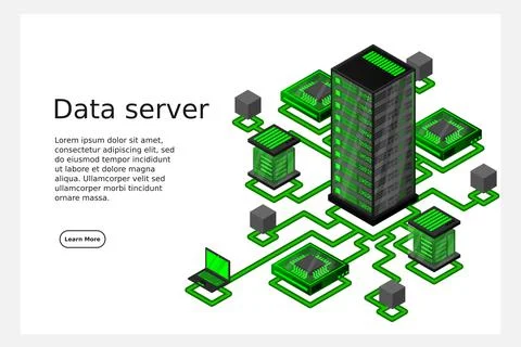Concept of data network management .Vector isometric map with business networ 스톡 일러스트