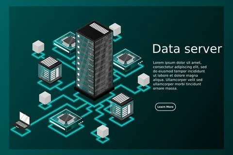 Concept of data network management .Vector isometric map with business networ Stock Illustration