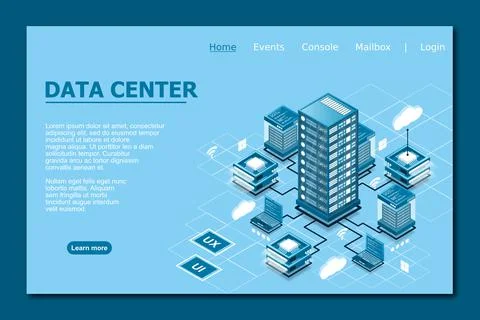 Concept of data network management . Vector isometric map with business netwo Stock Illustration