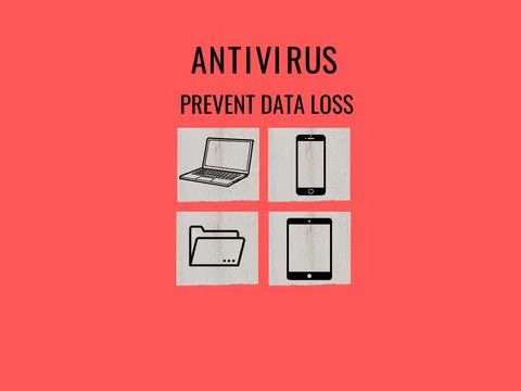 The concept of data prevention is represented by a wordmark for "Antivirus" acco 스톡 사진