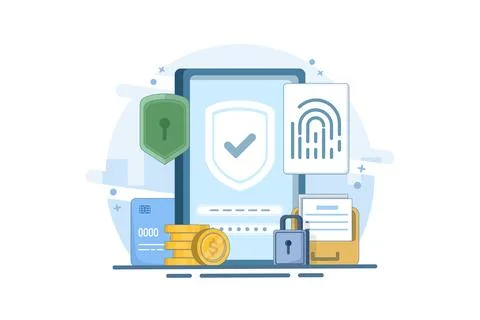 Concept of data protection with fingerprint. Biometric security system. Stock Illustration