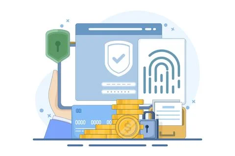 Concept of data protection with fingerprint. Biometric security system. 库存插图