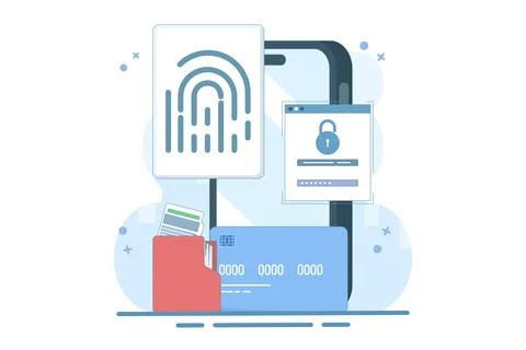 Concept of data protection with fingerprint. Biometric security system. Illustrazione stock