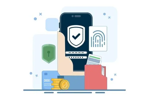 Concept of data protection with fingerprint. Biometric security system. Illustrazione stock
