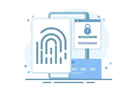 Concept of data protection with fingerprint. Biometric security system. Stock Illustration