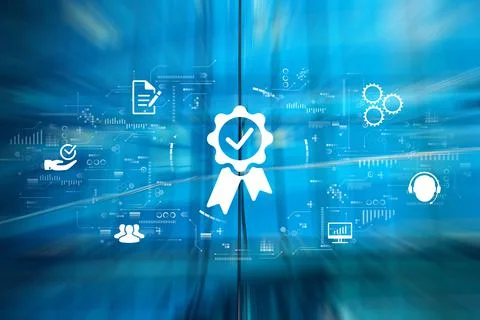 Concept Data Quality Management. Graphic icons on an abstract background. Stock Photos