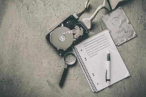 Concept of data recovery, reading data from corrupted hard drive. Hdd disk Stock Photos