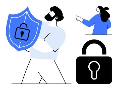 Concept of Data Security and Digital Protection with Graphic Elements Stock Illustration