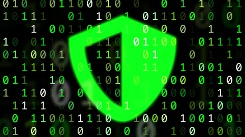 Concept for data security with computer bits and bouncing green shield symbol Stock Footage 78654299