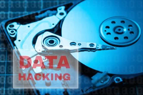 The concept of data security. Hacking data. HDD. Stock Photos