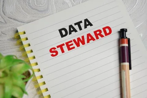 Concept of data steward write on book isolated on Wooden Table. Stock Photos