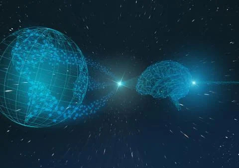 The concept of data transmission and processing of artificial intelligence. D Stock Illustration