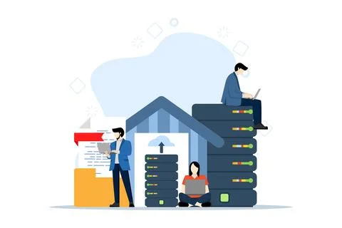 Concept of data warehouse, storage server, cloud storage technology. Stock Illustration