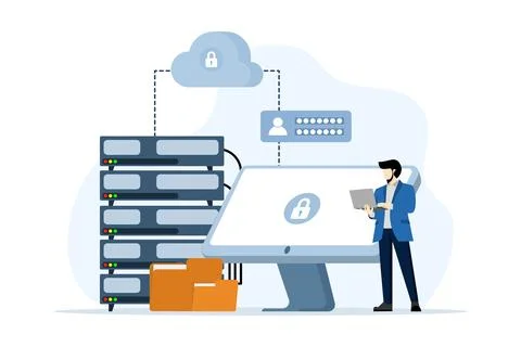 Concept of database and personal data security, cyber data security, server data Stock Illustration