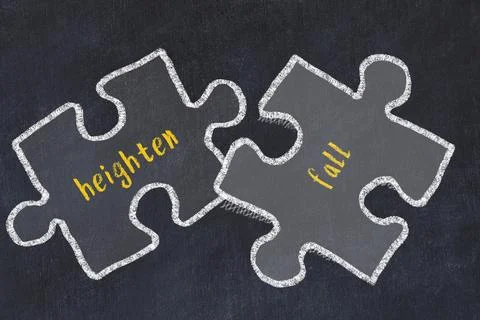 Concept of dealing with troubles. Chalk sketch of connecting puzzles with wor Stock Illustration