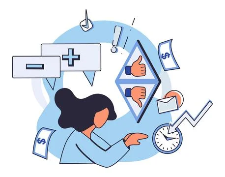 Concept of Decision Making and Critical Thinking with Pros and Cons Analysis Stock Illustration