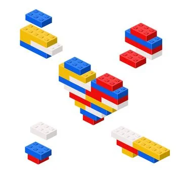 Concept with deconstruction colored heart from plastic blocks. Vector Stock Illustration