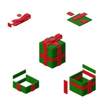 Concept with deconstruction gift box from plastic blocks. Vector Stock Illustration