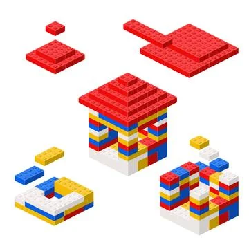 Concept with deconstruction house from plastic blocks. Vector Stock Illustration