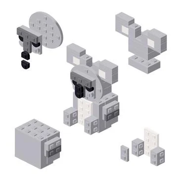 Concept with deconstruction koala from plastic blocks. Vector Stock Illustration