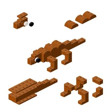 Concept with deconstruction lizard from plastic blocks. Vector Stock Illustration