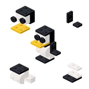 Concept with deconstruction penguin from plastic blocks. Vector Stock Illustration