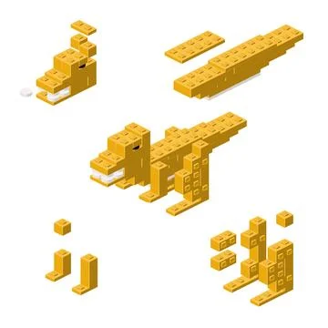 Concept with deconstruction raptor from plastic blocks. Vector Stock Illustration