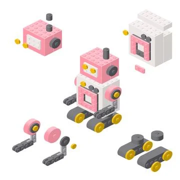 Concept with deconstruction robot from plastic blocks. Vector Stock-Illustration