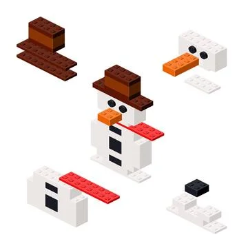 Concept with deconstruction snowman from plastic blocks. Vector Stock Illustration
