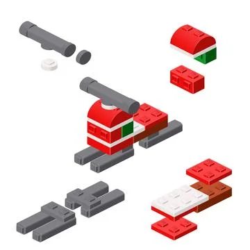 Concept with deconstruction snowmobile from plastic blocks. Vector Stock Illustration