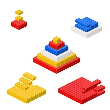 Concept with deconstruction striped pyramid from plastic blocks. Vector Stock Illustration