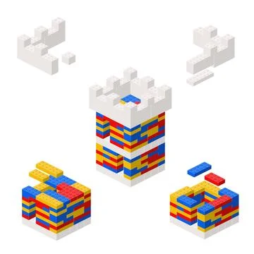 Concept with deconstruction tower from plastic blocks. Vector Stock-Illustration