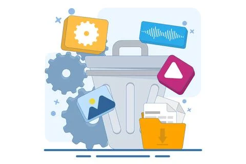 Concept of Deleting data and moving unnecessary files to trash Illustrazione stock