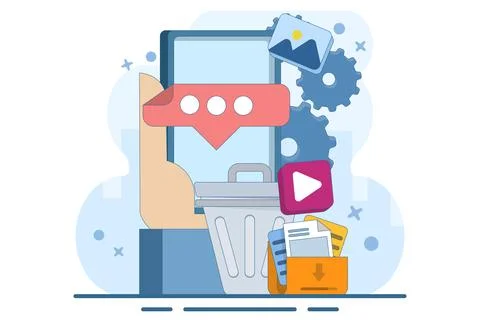 Concept of Deleting data and moving unnecessary files to trash Stock Illustration