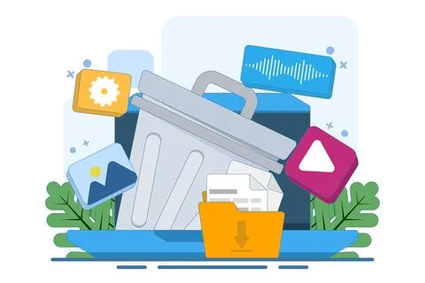 Concept of Deleting data and moving unnecessary files to trash Illustrazione stock
