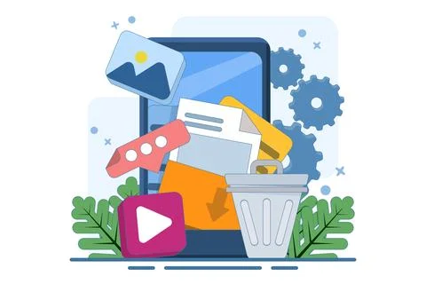 Concept of Deleting data and moving unnecessary files to trash Illustrazione stock