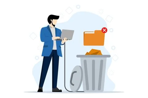 Concept of deleting files, cleaning computer, deleting processes. Stock Illustration