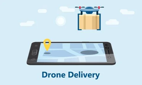 The concept of delivery of the drone flies with the mail, the delivery of Illustrazione stock