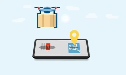 The concept of delivery of the drone flies with the mail, the delivery of Stock Illustration