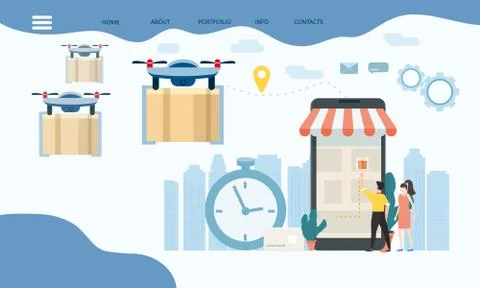 Concept of delivery of the drone flies with the mail, the delivery of parcels イラスト素材
