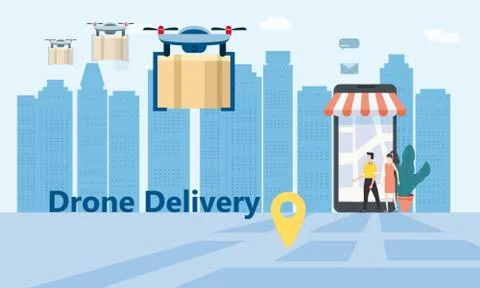 Concept of delivery of the drone flies with the mail, the delivery of parcels Stockillustratie