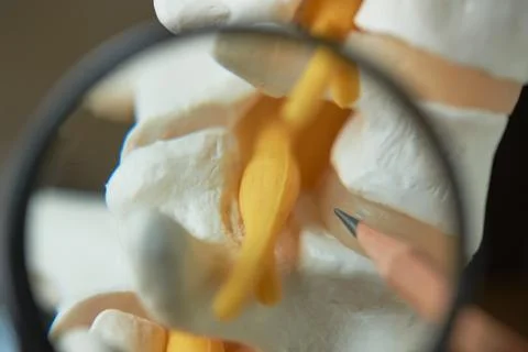 Concept of demonstrating intervertebral disc of lumbar spine Stock Photos