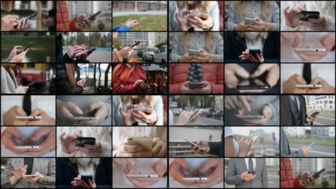 Concept of dependence on mobile devices, people hands and smartphone Stock Footage 144246837