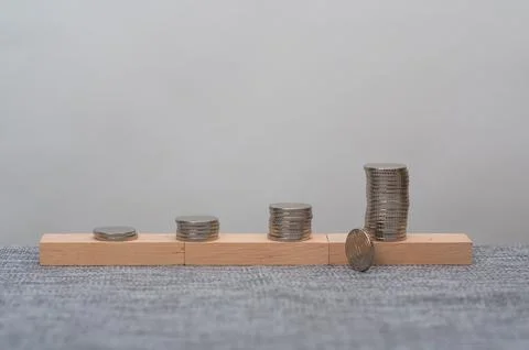 Concept of deposit and accumulation. stack of coins. copy space. Stock Photos